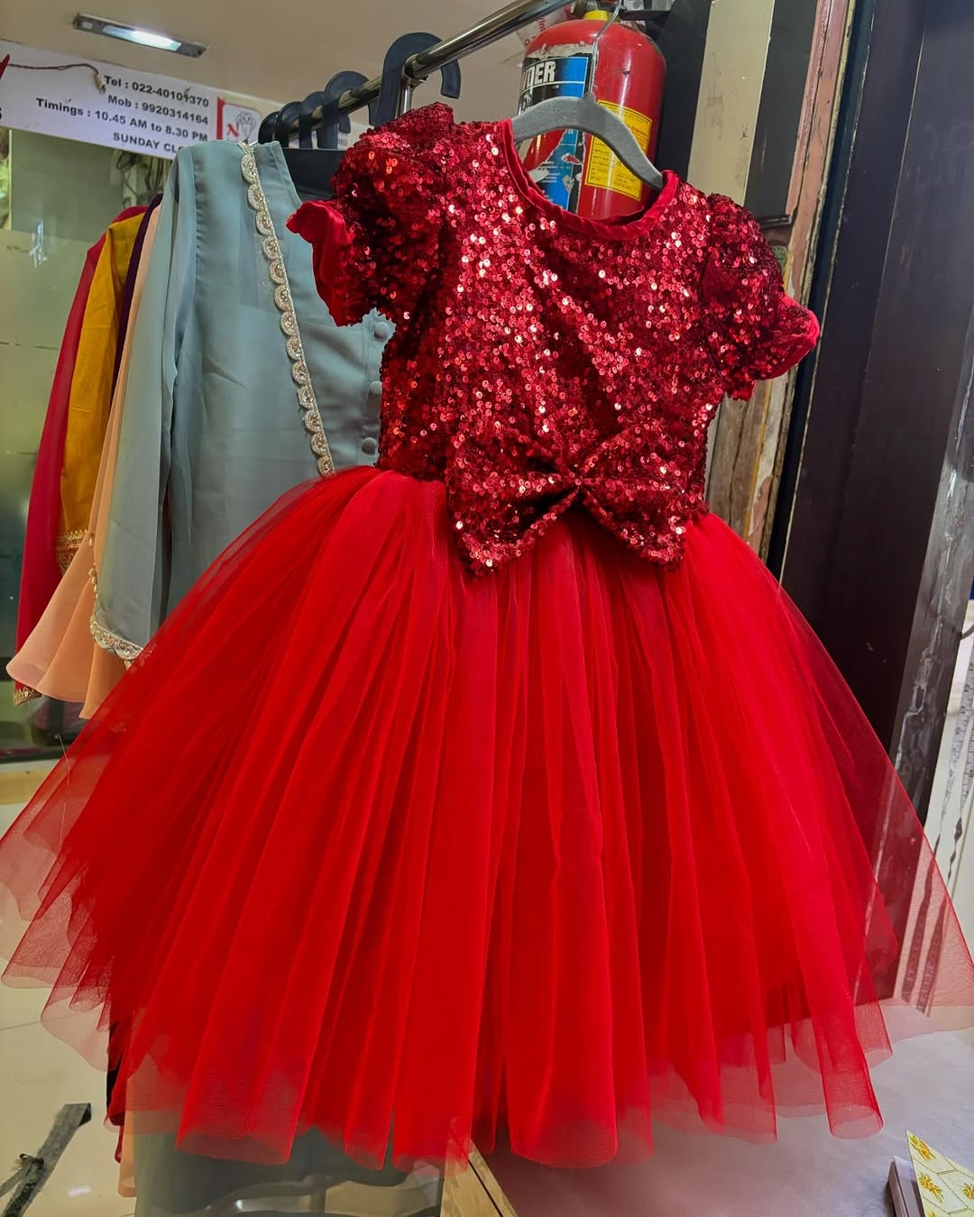 Glitter Party Frock With Red Tutu With Big Bow
